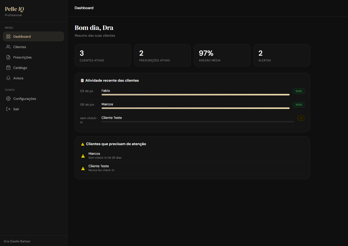 Pelle IQ professional dashboard